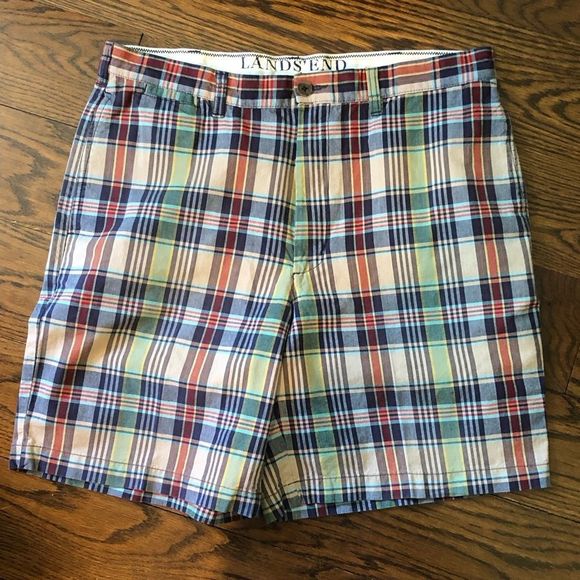 LANDS END Mens Plaid Flat Front Shorts Sz 36 - Picture 6 of 6